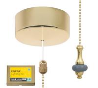 ElekTek UK Safety Approved Polished Brass Bathroom Light Pull Switch Kit, Metal & Ceramic Blue Disc Fob + Brass Chain, EN 60669-1 & CE Mark, Earth Terminal, 6A 250V, 1 or 2 Way, Wiring Instructions