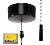 ElekTek UK Safety Approved Satin Black Bathroom Light Pull Switch Kit Black Cylinder & Chain, EN 60669-1 & CE Mark, Earth Terminal, 6A 250V, 1 or 2 Way use, Full Wiring Instructions