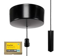ElekTek UK Safety Approved Satin Black Bathroom Light Pull Switch Kit Black Square Bar & Cord/String, EN 60669-1 & CE Mark, Metal Cap, Earth Terminal, 6A 250V, 1 or 2 Way use, Full Wiring Instructions