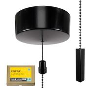 ElekTek UK Safety Approved Satin Black Bathroom Light Pull Switch Kit Square Bar & Black Chain, EN 60669-1 & CE Mark, Earth Terminal, 6A 250V, 1 or 2 Way use, Full Wiring Instructions