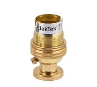ElekTek Unswitched Lamp Holder B22 BC Bayonet Cap & Shade Ring with Solid Brass CNC Back Plate Mount, Cover and Screws - Made in UK - Brass