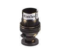 ElekTek Unswitched Lamp Holder B22 BC Bayonet Cap & Shade Ring with Solid Brass CNC Back Plate Mount, Cover and Screws - Made in UK - Brushed Antique Brass