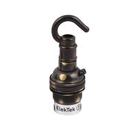 ElekTek Unswitched Lamp Holder B22 BC Bayonet Cap & Shade Ring with Solid Cast Brass Hook for Ceiling, Bracket or Chain Suspension - Made in UK - Brushed Antique Brass