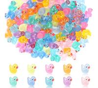 Elektheim 100PCS Mini Tiny Resin Ducks Little Miniature Plastic Small Ducks Bulk Glow in The Dark Duck Figures for Dollhouse Decor Garden Micro Landscape Aquarium Potted Tiny Homes (10 Colors)