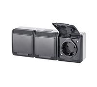 ELEKTRO-PLAST Hermes Surface-Mounted 3-Way Triple Socket IP44 Waterproof Outdoor Anthracite Grey