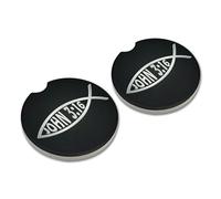 Elektroplate Christian Jesus Fish John 3:16 Bible Verse Automotive Ceramic Coasters (2.6" Diameter) | Universal Fit for All Cars, Trucks, SUVs, and More | Absorbent Non-Slip Durable | Set of 2