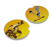 Elektroplate Officially Licensed Looney Tunes Wile E. Coyote & The Road Runner Auto Ceramic Coasters (2.6") | Universal Fit for All Cars, Trucks, SUVs, and More | Absorbent Non-Slip Durable | Set of 2