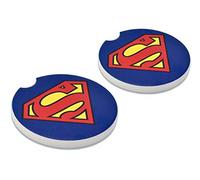 Elektroplate Superman S Shield Logo Automotive Ceramic Coasters Set of 2 | Officially Licensed DC Comics Superhero, Durable Non-Slip Absorbent Stone, Universal Fit (2.6") for Cars, Trucks, SUVs & More