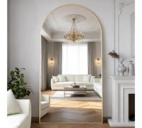 Elemango 198x96cm Arched Floor Full Length Mirror Full Body Wall Mirror with Aluminum Frame Arched-Top Full Dressing Mirrors Standing Hanging or Leaning for Bedroom Living Room, Gold