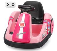 ELEMARA 12V Baby Bumper Car with Big Wheel, Bumper Cars for Kids with Remote, 2.2 Mph Max, Kids Ride On Car with DIY Stickers,360 Degree-Spin, Music, Bluetooth,LED Lights, Pink