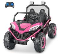 ELEMARA 24V 10AH 2 Seater Ride on Toy for Big Kids,20in Wide Seats All-Terrain 4WD Ride on Car,4.5MPH Speed Electric Vehicle with Remote Control,Bluetooth,LED,Soft Star,Pink