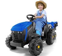 ELEMARA 24V 9AH Electric Ride on Tractor with Trailer, 400W Motors Kids Ride On Car, All-Terrain Capability, Safety Design with 3-Point Seat Belt for Ages 3+, Blue
