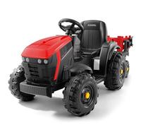 ELEMARA 24V 9AH Kids Ride on Tractor with Trailer, 400W Motors Electric Ride On for Kids, All-Terrain Capability, Safety Design with 3-Point Seat Belt for Ages 3+, Red