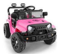 ELEMARA Electric Cars for Kids, Max 3.5MPH, 12V Ride On Toy Car W/Remote Control, Bluetooth, LED Lights, Shock Absorbers, Motorized Off-Road Truck, 3 Speeds Electric Vehicles for Child-Pink