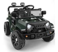 ELEMARA Electric Cars for Kids, Max 3.5MPH, 12V Ride On Toy Car W/Remote Control, Bluetooth, LED Lights, Shock Absorbers, Motorized Off-Road Truck, 3 Speeds Electric Vehicles for Child-Green