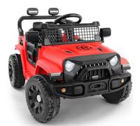 ELEMARA Electric Cars for Kids, Max 3.5MPH, 12V Ride On Toy Car W/Remote Control, Bluetooth, LED Lights, Shock Absorbers, Motorized Off-Road Truck, 3 Speeds Electric Vehicles for Child-Red
