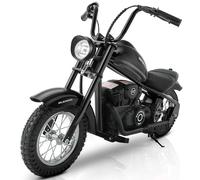ELEMARA Electric Dirt Bike, 15 mph & 150lb Max, 24V Ride on Toy for Big Kids w/LED Lights & Power Display, Chain-Driven Motor, Twist-Grip Throttle, Shock Springs, Handbrake, 12" Air-Filled Tires-Black