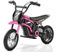 ELEMARA Electric Dirt Bike, 24V Electric Cars for Big Kids, 14 mph & 150lb Max, 350W Chain-Driven Motor Motorbike Ride on Toy W/Tail Lights, Bluetooth, Twist-Grip Throttle & Rear Brake, 12" Tires-Pink