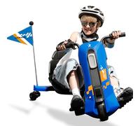 ELEMARA Electric Go Kart for Kids with Stepless Speed,12V Drift Kart with Adjustable Seat,5 MPH Go Cart Electric with Pennant, Kids Ride On Toy with LED Lights,Music,Bluetooth,for Kid Age 6+, Blue