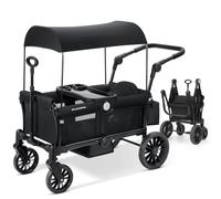 ELEMARA Foldable Stroller Wagon for 2 Kids, Premium All Terrain Wagon for Kids, Cart w/Removable Canopy, Adjustable Push/Pull Handle, Harnesses, Large Storage Bag, Black