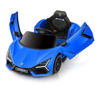 ELEMARA Licensed Lamborghini Ride On Car,12V Electric Cars for Kids with Scissor Door, Electric Ride On for Kids with Remote Control,Bluetooth,LED Light,MP3 Player and Wide Seat, Blue