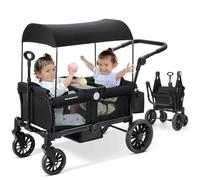 ELEMARA Wagon Stroller for 2 Kids, Premium All-Terrain Stroller Wagon, Collapsible Kids Wagon with Canopy, Adjustable Push/Pull Handle Bar, Comfortable drop-down footwell and Upholstered Seats, Black