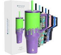 Elemental 1180 ml Tumblers with Handle and Straw - Stainless Steel Travel Mug - Thermal Cup - Hot & Cold Beverages - Coffee Cup Travel Mug - 2 Straws & Spill Proof Lid - Poison Drip