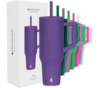 Elemental 1180 ml Tumblers with Handle and Straw - Stainless Steel Travel Mug - Thermal Cup - Hot & Cold Beverages - Coffee Cup Travel Mug - 2 Straws & Spill Proof Lid - Purple