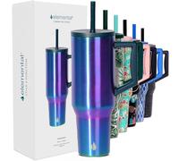 Elemental 1180 ml Tumblers with Handle and Straw - Stainless Steel Travel Mug - Thermal Cup - Hot & Cold Beverages - Coffee Cup Travel Mug - 2 Straws & Spill Proof Lid - Iridescent