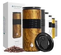 Elemental Artisan Triple Wall Insulated Tumbler - Stainless Steel Coffee Cup with Ceramic Lid - Thermal Travel Mug for Hot(6 Hrs) & Cold(18 Hrs) Drinks - Reusable Coffee Cups(Teak Wood, 470 ml)