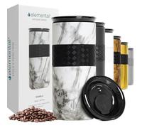 Elemental Artisan Triple Wall Insulated Tumbler - Stainless Steel Coffee Cup with Ceramic Lid - Thermal Travel Mug for Hot(6 Hrs) & Cold(18 Hrs) Drinks - Reusable Coffee Cups (White Marble, 470 ml)
