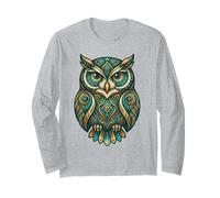 Elemental Folk Art Owl Symmetrical Mandala Bird Graphic Long Sleeve T-Shirt