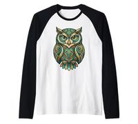 Elemental Folk Art Owl Symmetrical Mandala Bird Graphic Raglan Baseball Tee