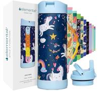 Elemental Iconic 414ml Triple-Wall Insulated Water Bottle with Straw - Sports-Lid & Pop Fidget Handle - Leakproof Stainless Steel Sports Water Bottle for Hot & Cold Drinks - Unicorn