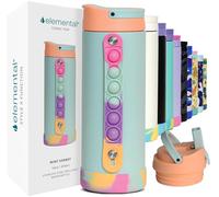 Elemental Iconic 414ml Triple-Wall Insulated Water Bottle with Straw - Sports-Lid & Pop Fidget Handle - Leakproof Stainless Steel Sports Water Bottle for Hot & Cold Drinks - Mint Sobret