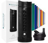 Elemental Iconic 414ml Triple-Wall Insulated Water Bottle with Straw - Sports-Lid & Pop Fidget Handle - Leakproof Stainless Steel Sports Water Bottle for Hot & Cold Drinks - Black