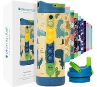 Elemental Iconic 414ml Triple-Wall Insulated Water Bottle with Straw - Sports-Lid & Pop Fidget Handle - Leakproof Stainless Steel Sports Water Bottle for Hot & Cold Drinks - Dinosaur