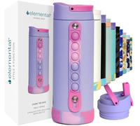 Elemental Iconic 414ml Triple-Wall Insulated Water Bottle with Straw - Sports-Lid & Pop Fidget Handle - Leakproof Stainless Steel Sports Water Bottle for Hot & Cold Drinks - Lilac Tie Dye