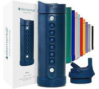 Elemental Iconic 414ml Triple-Wall Insulated Water Bottle with Straw - Sports-Lid & Pop Fidget Handle - Leakproof Stainless Steel Sports Water Bottle for Hot & Cold Drinks - Navy Blue