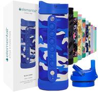 Elemental Iconic 414ml Triple-Wall Insulated Water Bottle with Straw - Sports-Lid & Pop Fidget Handle - Leakproof Stainless Steel Sports Water Bottle for Hot & Cold Drinks - Blue Camo