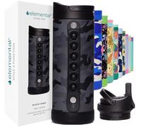 Elemental Iconic 414ml Triple-Wall Insulated Water Bottle with Straw - Sports-Lid & Pop Fidget Handle - Leakproof Stainless Steel Sports Water Bottle for Hot & Cold Drinks - Black Camo