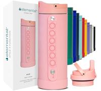 Elemental Iconic 414ml Triple-Wall Insulated Water Bottle with Straw - Sports-Lid & Pop Fidget Handle - Leakproof Stainless Steel Sports Water Bottle for Hot & Cold Drinks - Rose