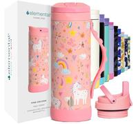 Elemental Iconic 414ml Triple-Wall Insulated Water Bottle with Straw - Sports-Lid & Pop Fidget Handle - Leakproof Stainless Steel Sports Water Bottle for Hot & Cold Drinks - Pink Unicorn
