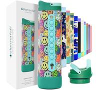 Elemental Iconic 591ml Triple-Wall Insulated Water Bottle with Straw - Sports-Lid & Pop Fidget Handle - Leakproof Stainless Steel Sports Water Bottle for Hot & Cold Drinks - Graffiti Smile
