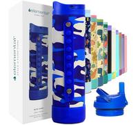 Elemental Iconic 591ml Triple-Wall Insulated Water Bottle with Straw - Sports-Lid & Pop Fidget Handle - Leakproof Stainless Steel Sports Water Bottle for Hot & Cold Drinks - Blue Camo
