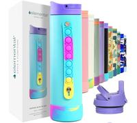 Elemental Iconic 591ml Triple-Wall Insulated Water Bottle with Straw - Sports-Lid & Pop Fidget Handle - Leakproof Stainless Steel Sports Water Bottle for Hot & Cold Drinks - Blue Tie Dye