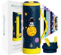 Elemental Iconic Children Water Bottle for School - 100% Leak-Proof Insulated Water Bottles with Straw Lid & Pop-It Handle for Boys & Girls - Triple-Wall Insulated & BPA-Free, 14oz - Little Astronaut