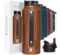 Elemental Iconic Triple Wall Vacuum Insulated Water Bottle with Straw & Sports Lid, Stainless Steel Metal Water Bottle for Gym, Travel, & Sports, Reusable Leak Proof Flask, 32oz - Teak Wood