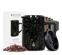 Elemental Insulated Coffee Mug - Triple-Wall Stainless Steel Summit Travel Cup for Hot and Cold Drinks - Thermal Coffee Mug with Lid and Handle for Camping, Office & Travel 470ml - Black Speckle
