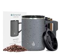 Elemental Insulated Coffee Mug - Triple-Wall Stainless Steel Summit Travel Cup for Hot and Cold Drinks - Thermal Coffee Mug with Lid and Handle for Camping, Office & Travel 470ml - Grey Speckle